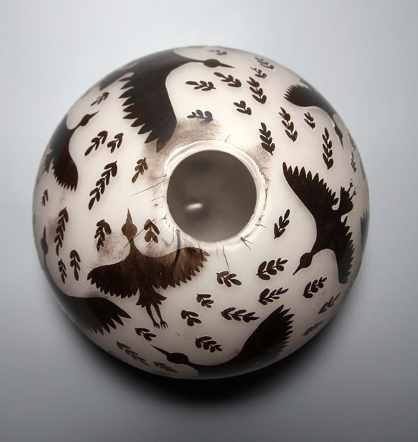 Stork Round Vase